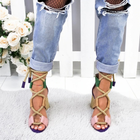 New! Women's Hemp Rope Lace Up Platform Sandals - Picture 4 of 5